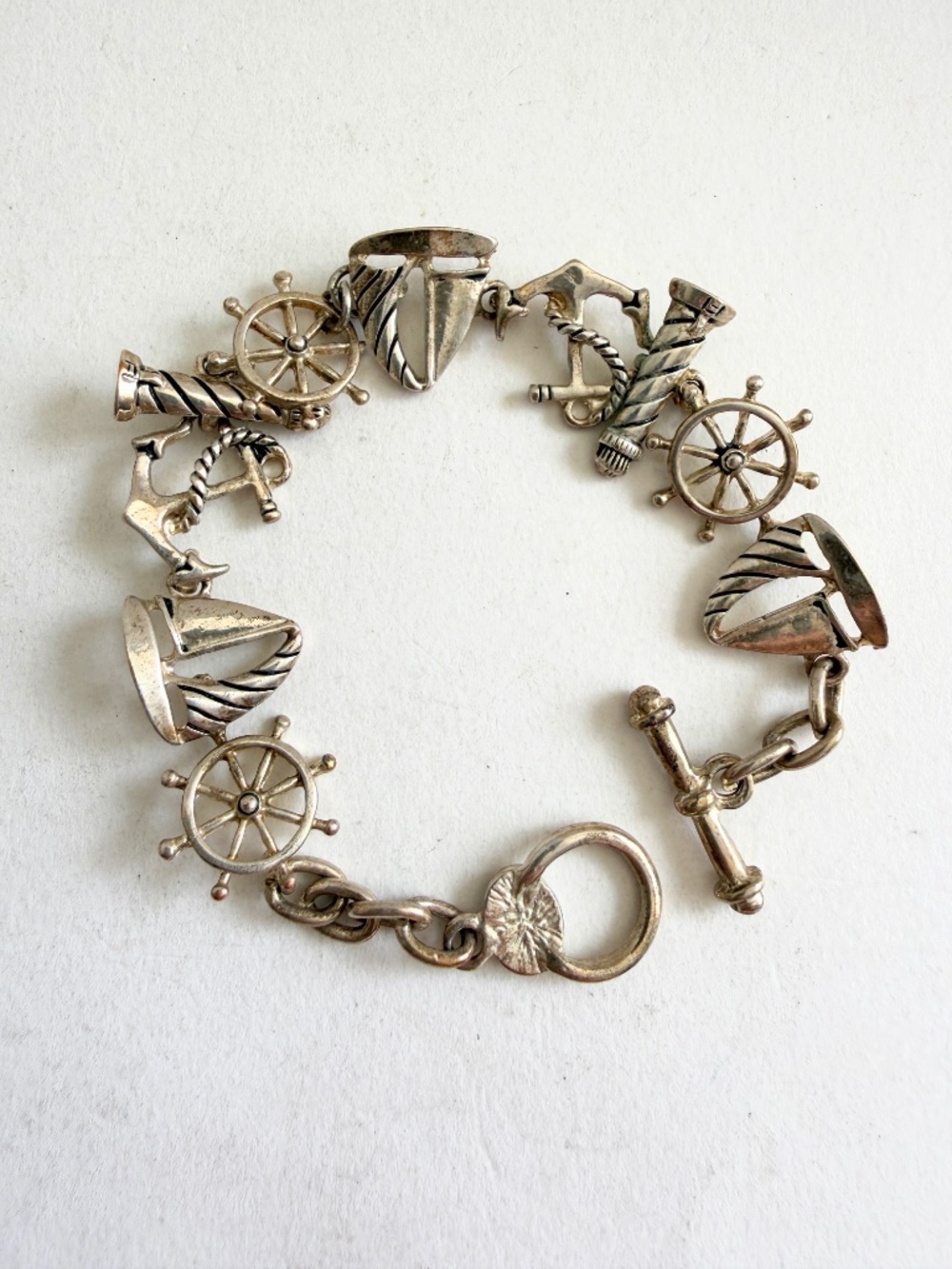 Vintage Nautical Charm Bracelet Silver Tone
